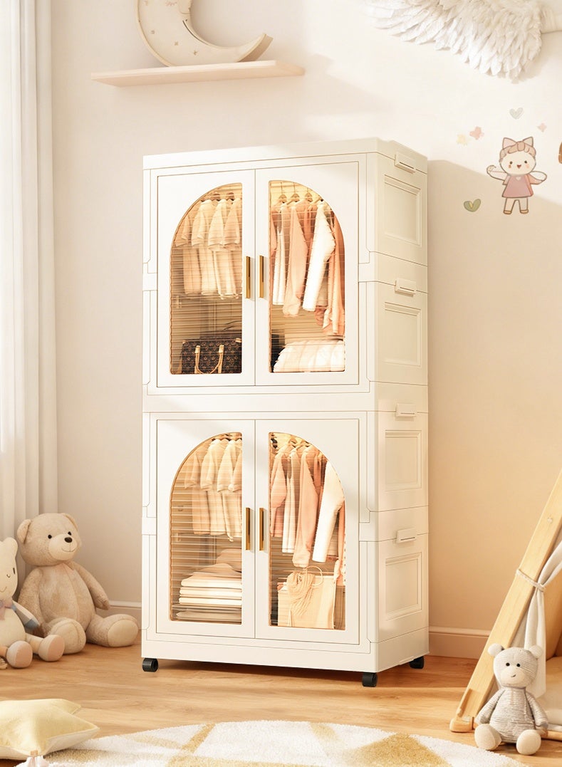 خزانة ملابس أطفال قابلة للتكديس، خزانة ملابس أطفال محمولة قابلة للطي مزودة بعجلات، خزانة تخزين كبيرة السعة مصنوعة من مادة البولي بروبيلين لغرفة النوم - Image 1